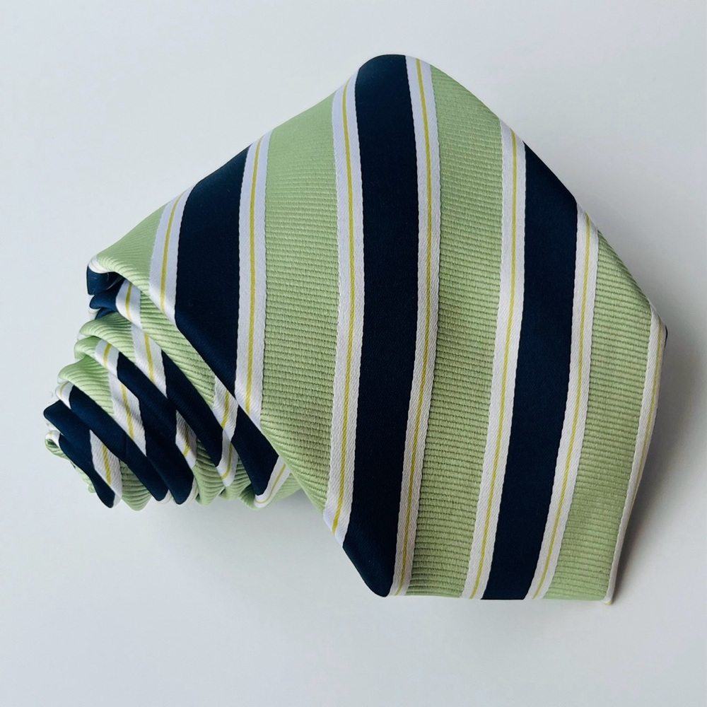 Valerio Garati Blue Green Striped Repp Tie 100% Polyester Excellent Condition